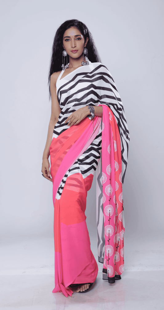 Pink Dandies Georgette Print Saree