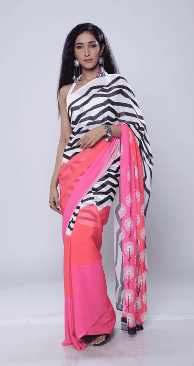 Pink Dandies Georgette Print Saree