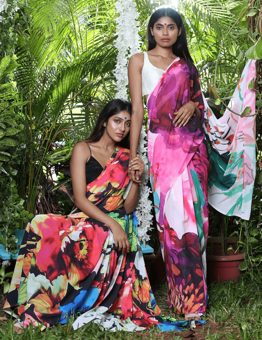 Intricate Florals Georgette Print Saree