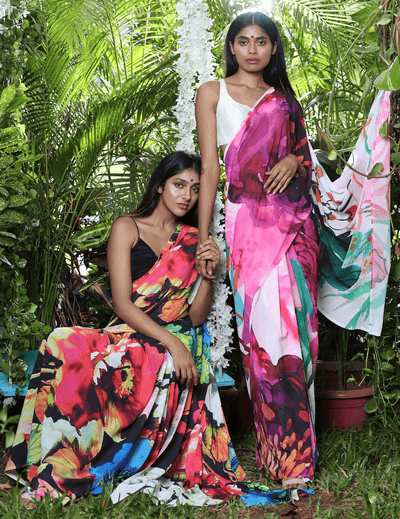Intricate Florals Georgette Print Saree