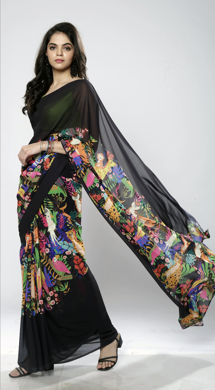 Fauna in the Jungle Georgette Print Saree