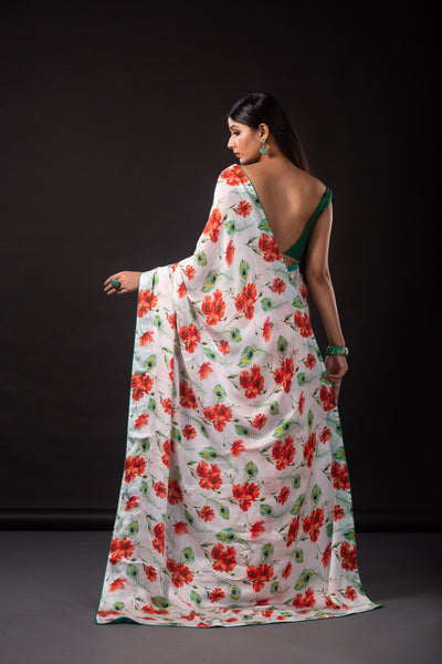 Flora and Feather Satin Print Saree