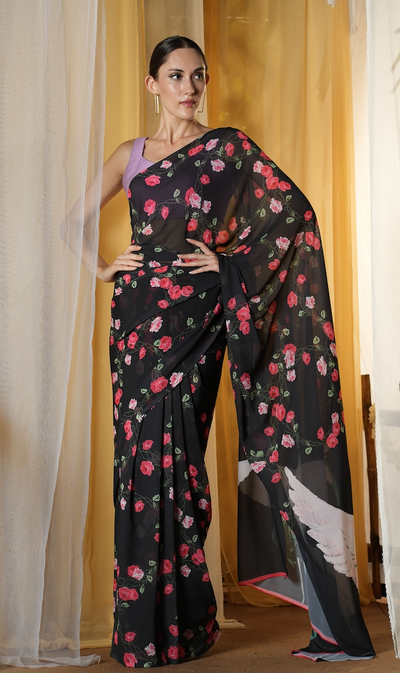 Spiral Floral Georgette Print Saree