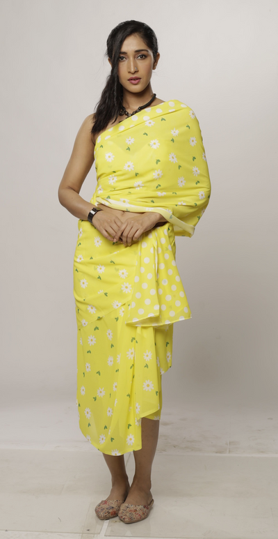 Yellow Mellow Georgette Print Saree