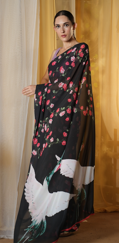 Spiral Floral Georgette Print Saree