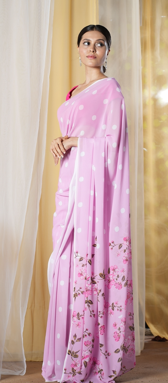 Polka Way Georgette Print Saree