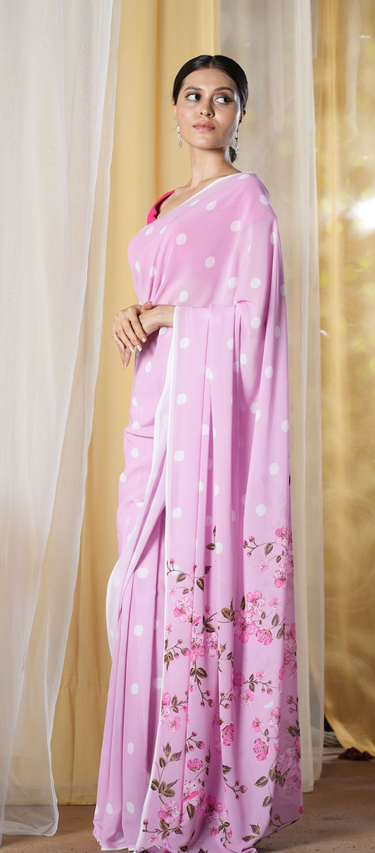 Polka Way Georgette Print Saree