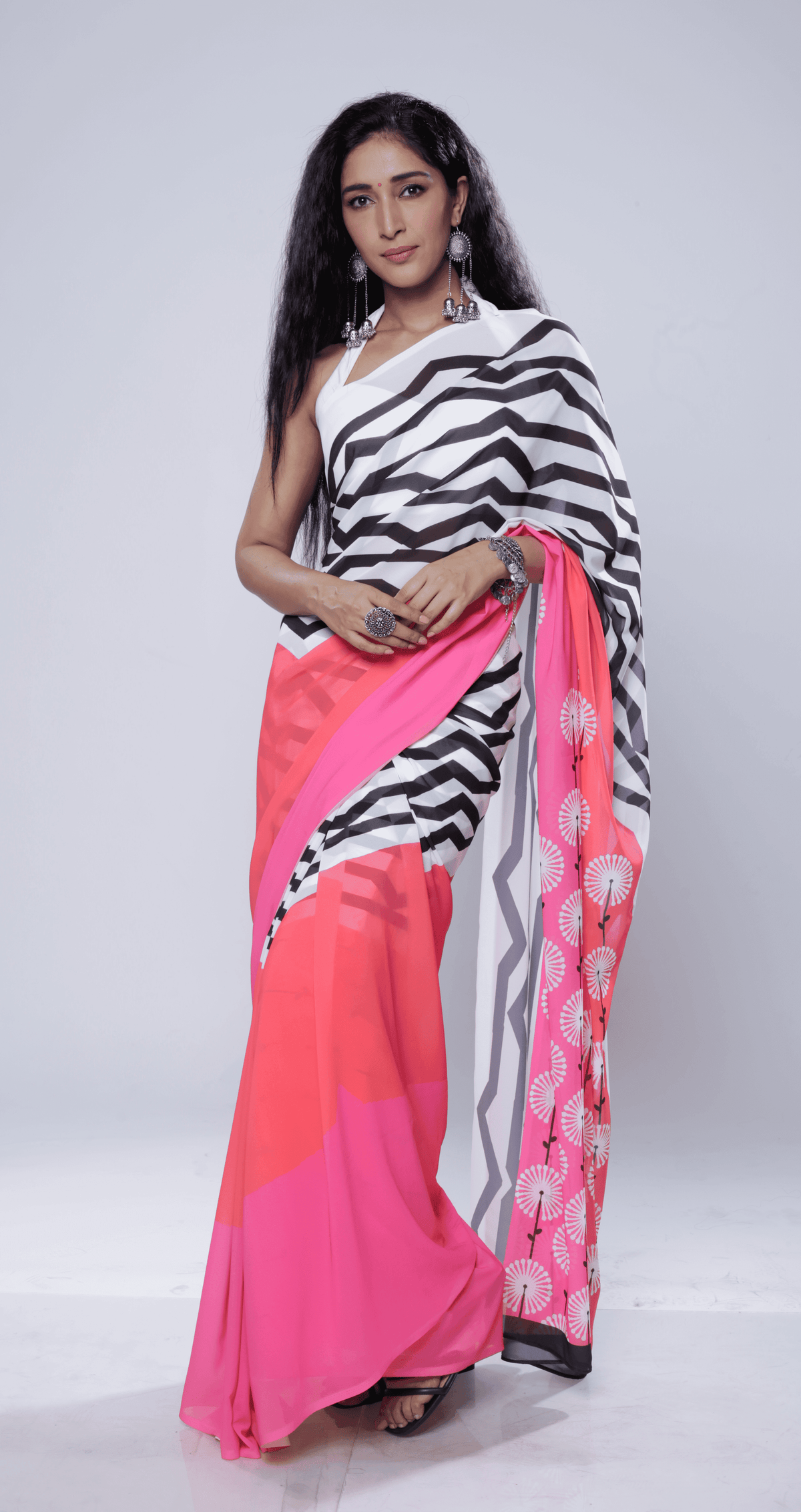 Pink Dandies Georgette Print Saree