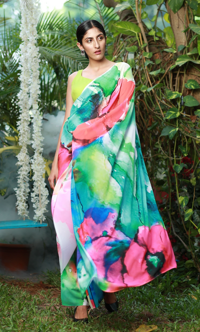 Florescent Florals Georgette Print Saree