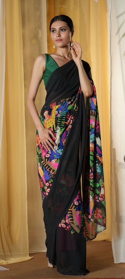 Fauna in the Jungle Georgette Print Saree