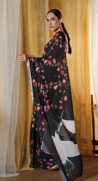 Spiral Floral Georgette Print Saree