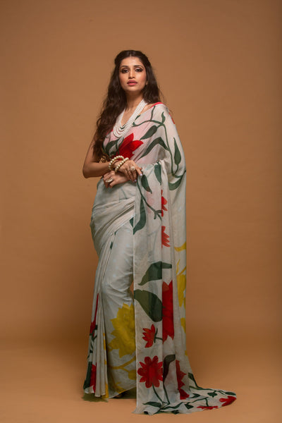 Radiating Floral Satin Print Saree