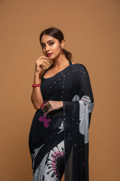 Noir Blooms saree