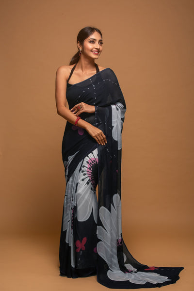Noir Blooms saree