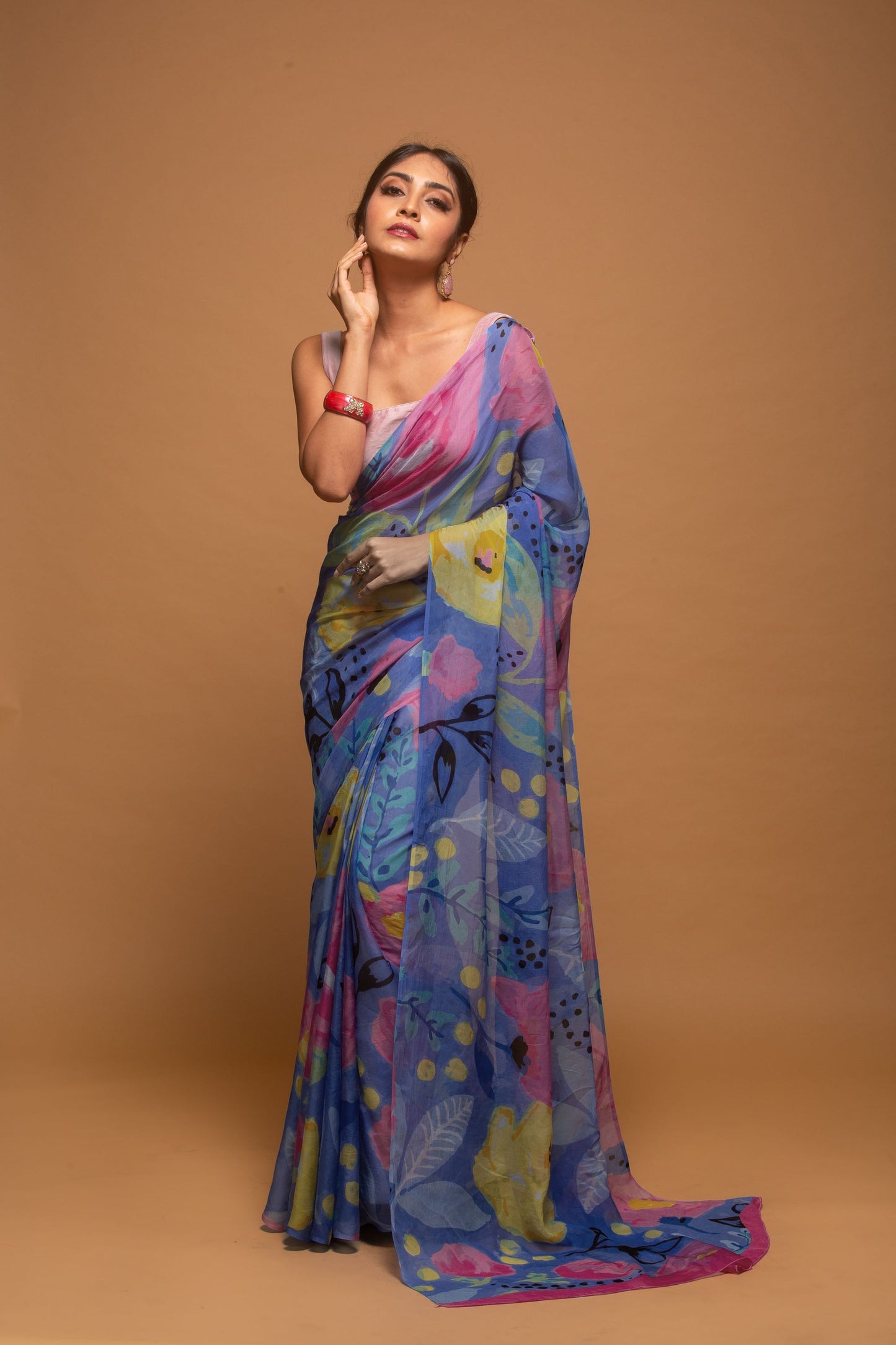 Floral River Satin Print Saree