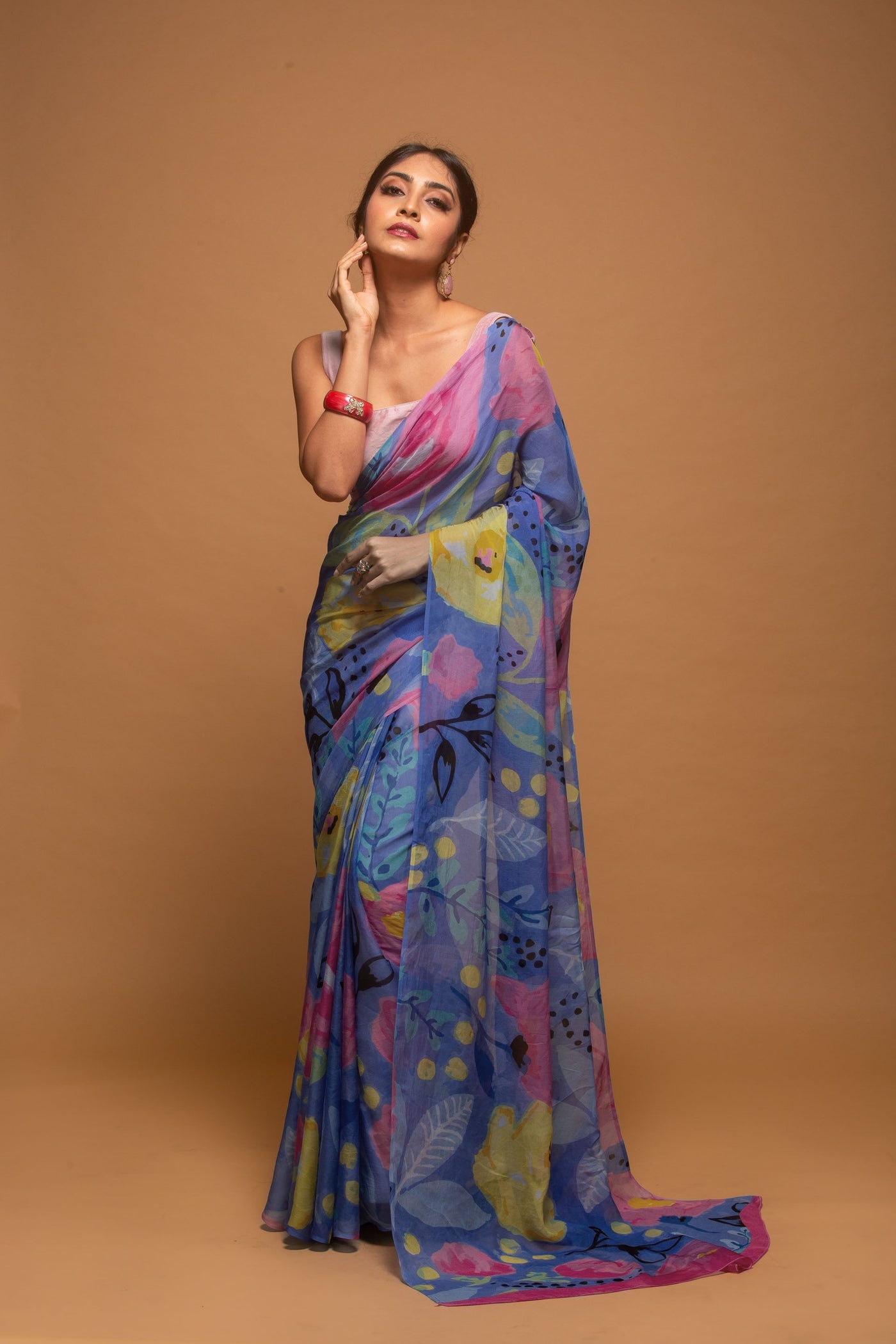 Floral River Satin Print Saree