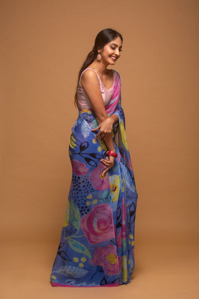 Floral River Satin Print Saree