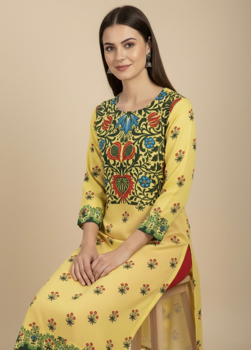 Surajmukhi Yellow Cotton Print Tunic
