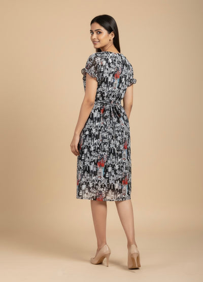 Inked Gaze Georgette Print Dress