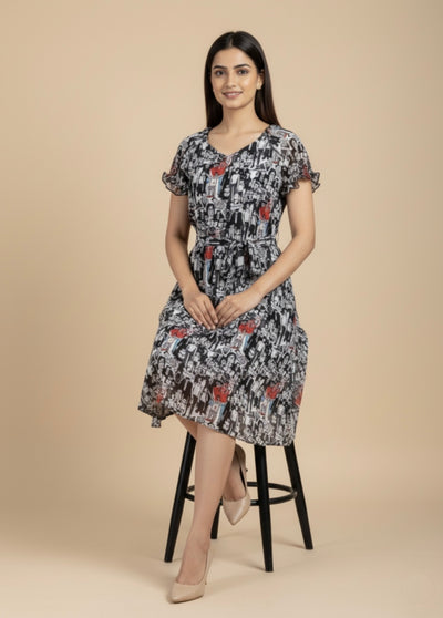 Inked Gaze Georgette Print Dress