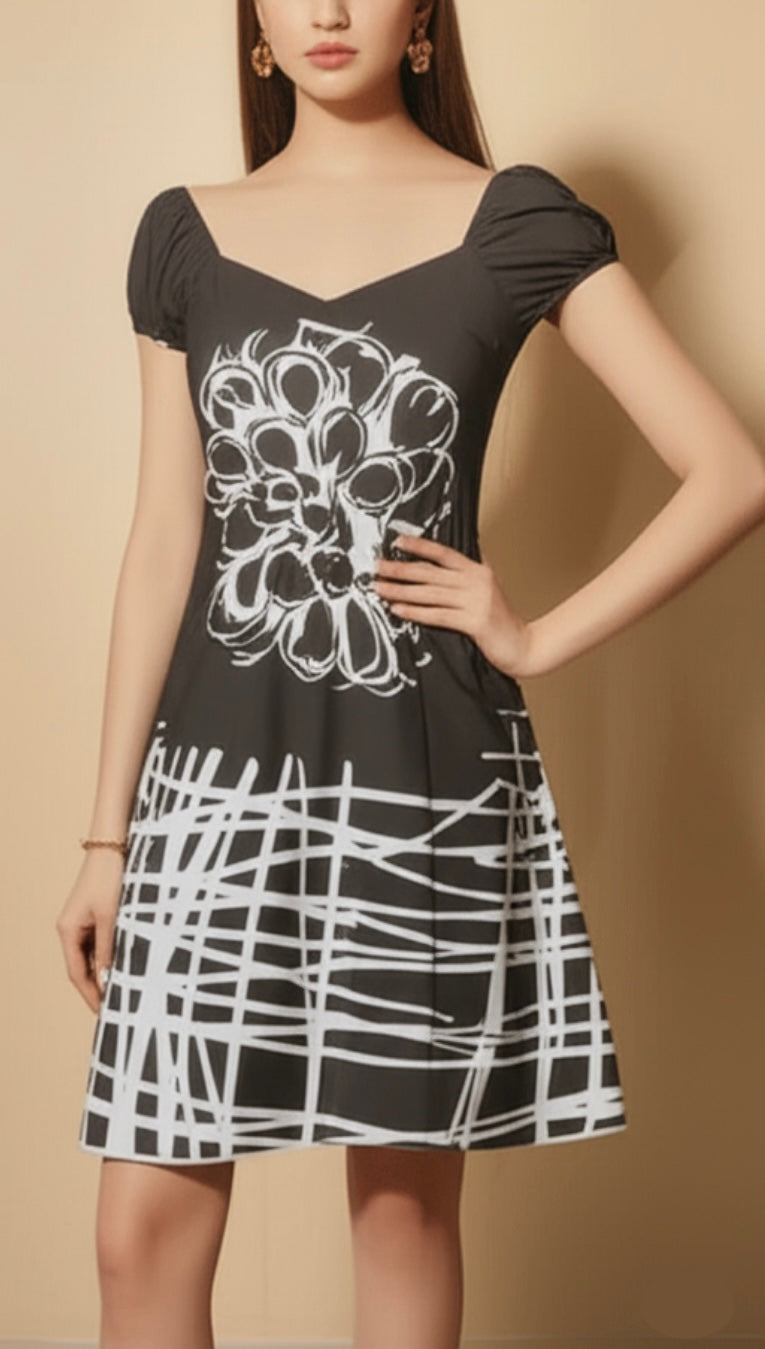 Monochrome Maze Print Dress