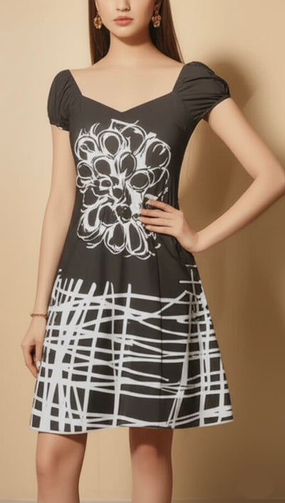 Monochrome Maze Print Dress