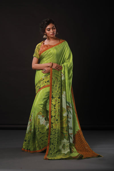 Green Nature artwork saree