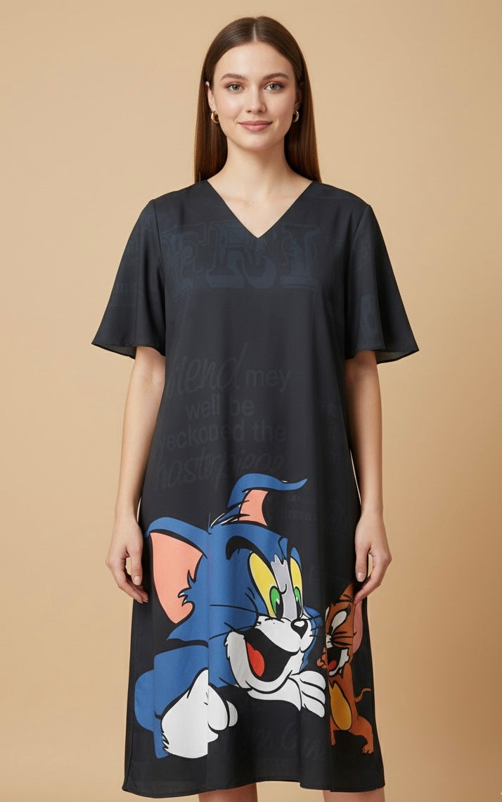 Midnight Chase Satin Print Dress