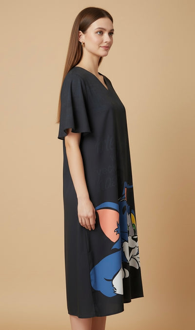 Midnight Chase Satin Print Dress