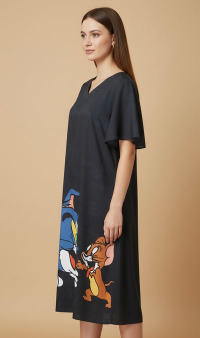 Midnight Chase Satin Print Dress