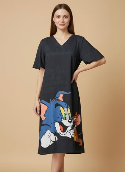 Midnight Chase Satin Print Dress