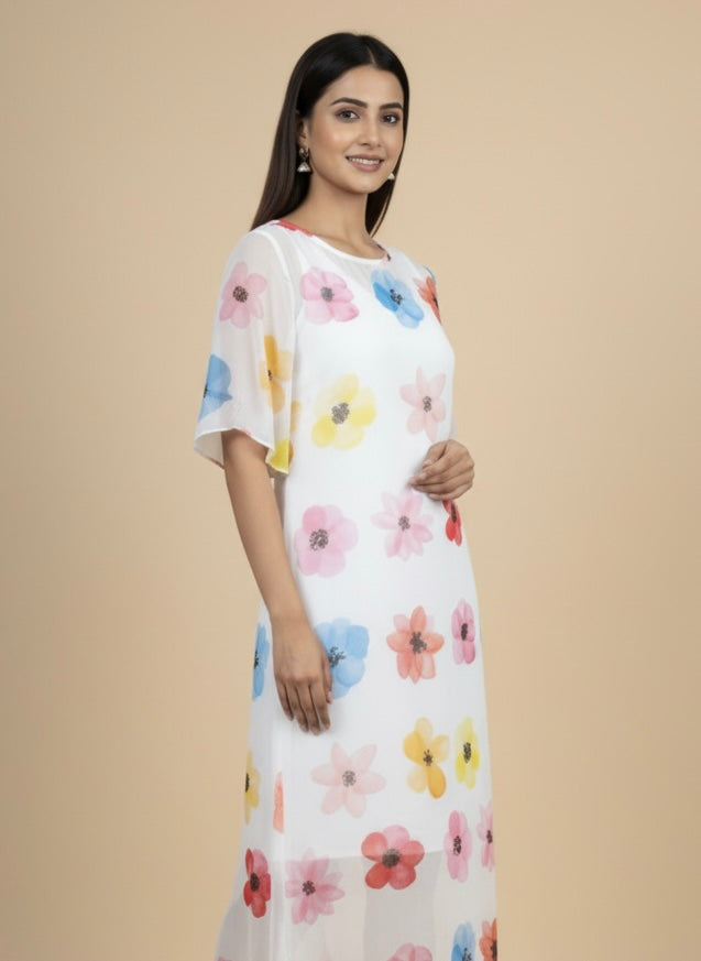 Petal Whisper Georgette Print Dress