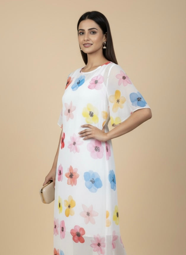 Petal Whisper Georgette Print Dress