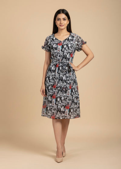 Inked Gaze Georgette Print Dress