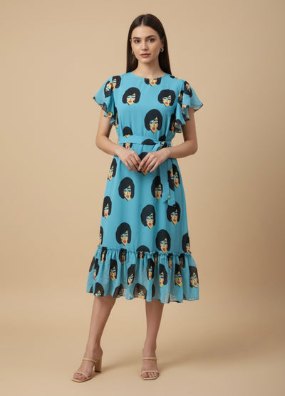 Blue Muse Georgette Print Dress
