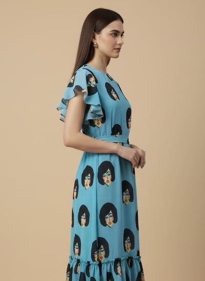 Blue Muse Georgette Print Dress
