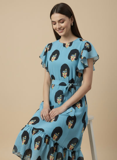 Blue Muse Georgette Print Dress
