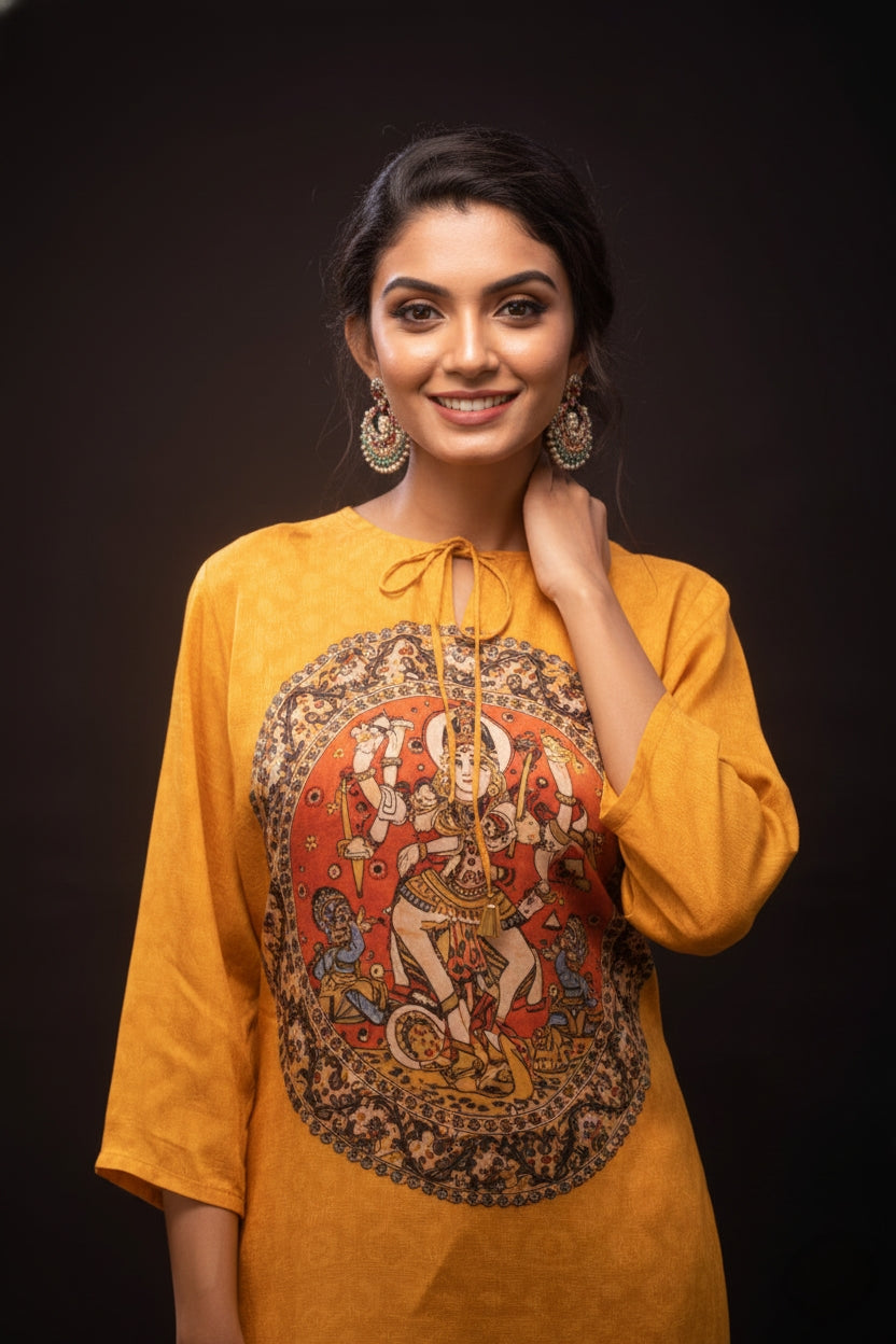 Victory Over Evil Goddess Durga Spun Print Tunic