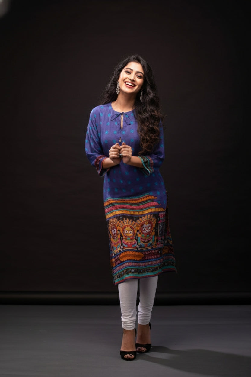 The Celestial Odissi Pattachitra Spun Print Tunic