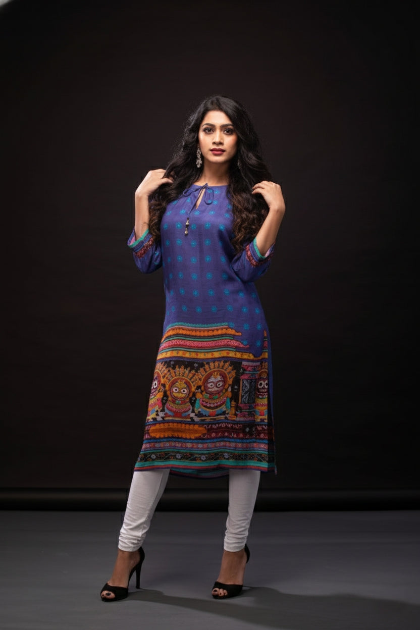 The Celestial Odissi Pattachitra Spun Print Tunic
