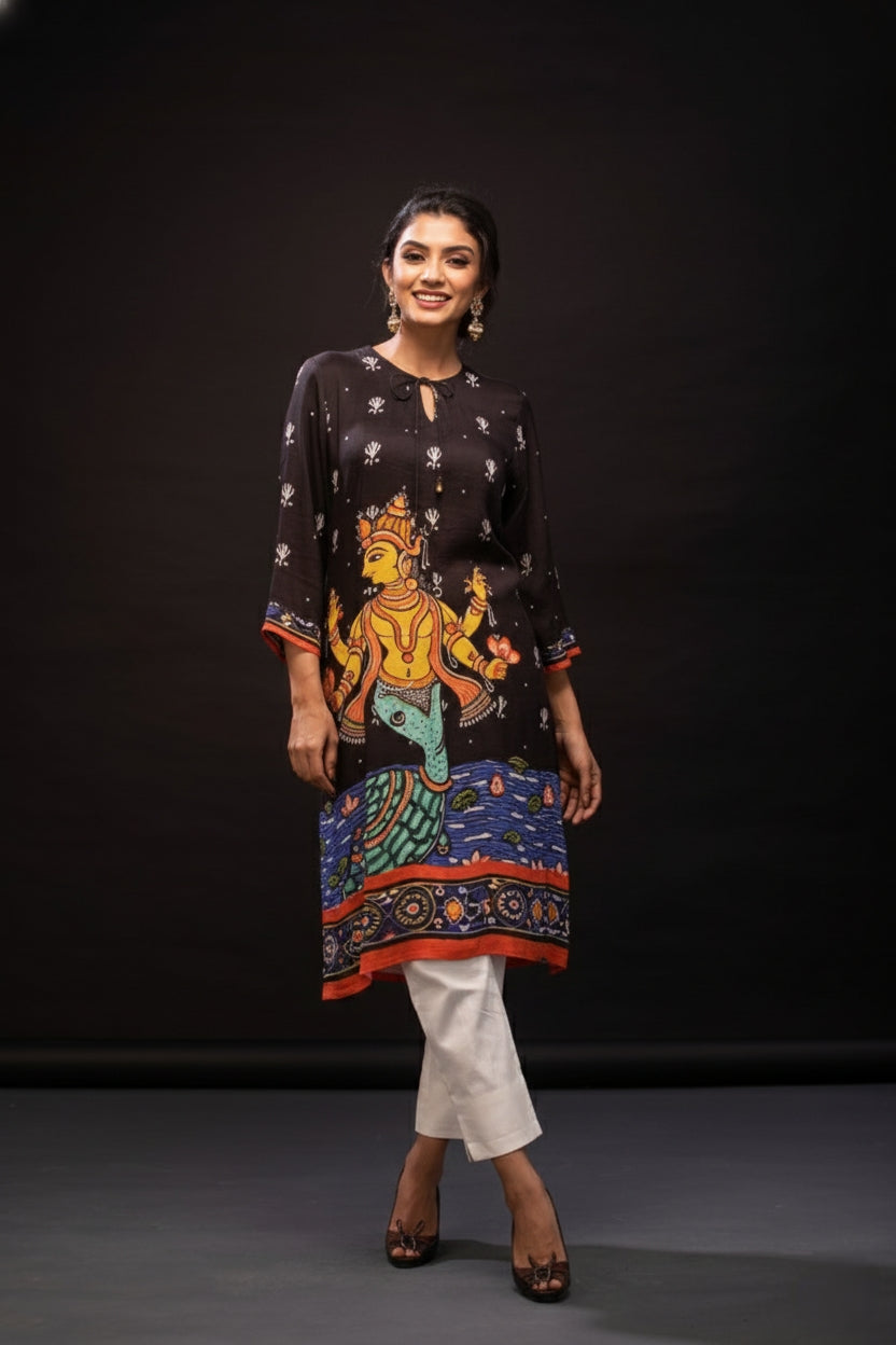 Lord Kurma and Vishnu Spun Print Tunic