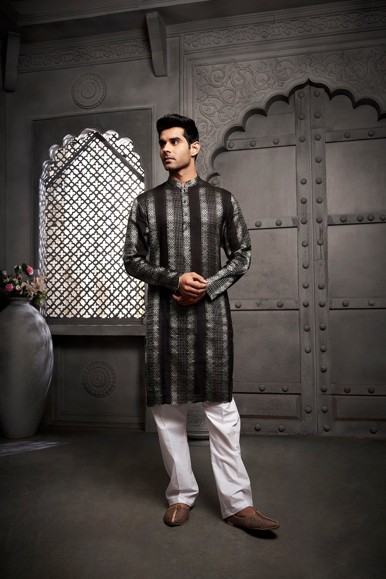 Classic Black Cotton Weave Kurta