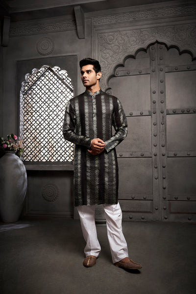 Classic Black Cotton Weave Kurta
