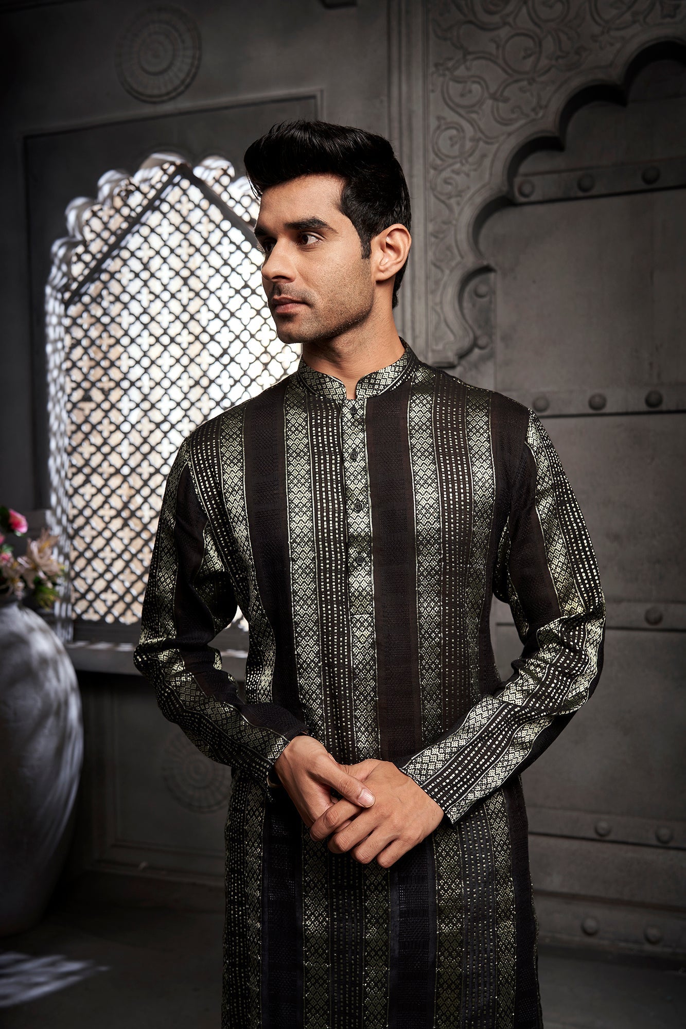 Classic Black Cotton Weave Kurta
