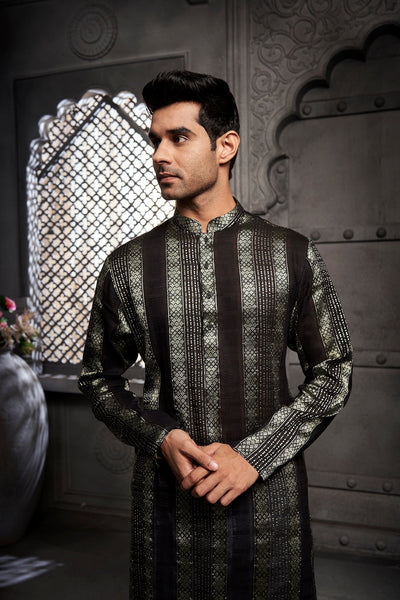 Classic Black Cotton Weave Kurta