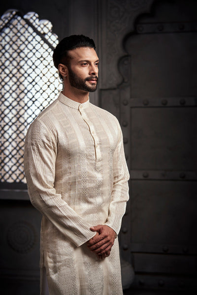 Classic White Cotton Weave Kurta