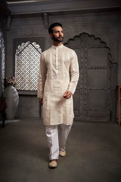 Classic White Cotton Weave Kurta