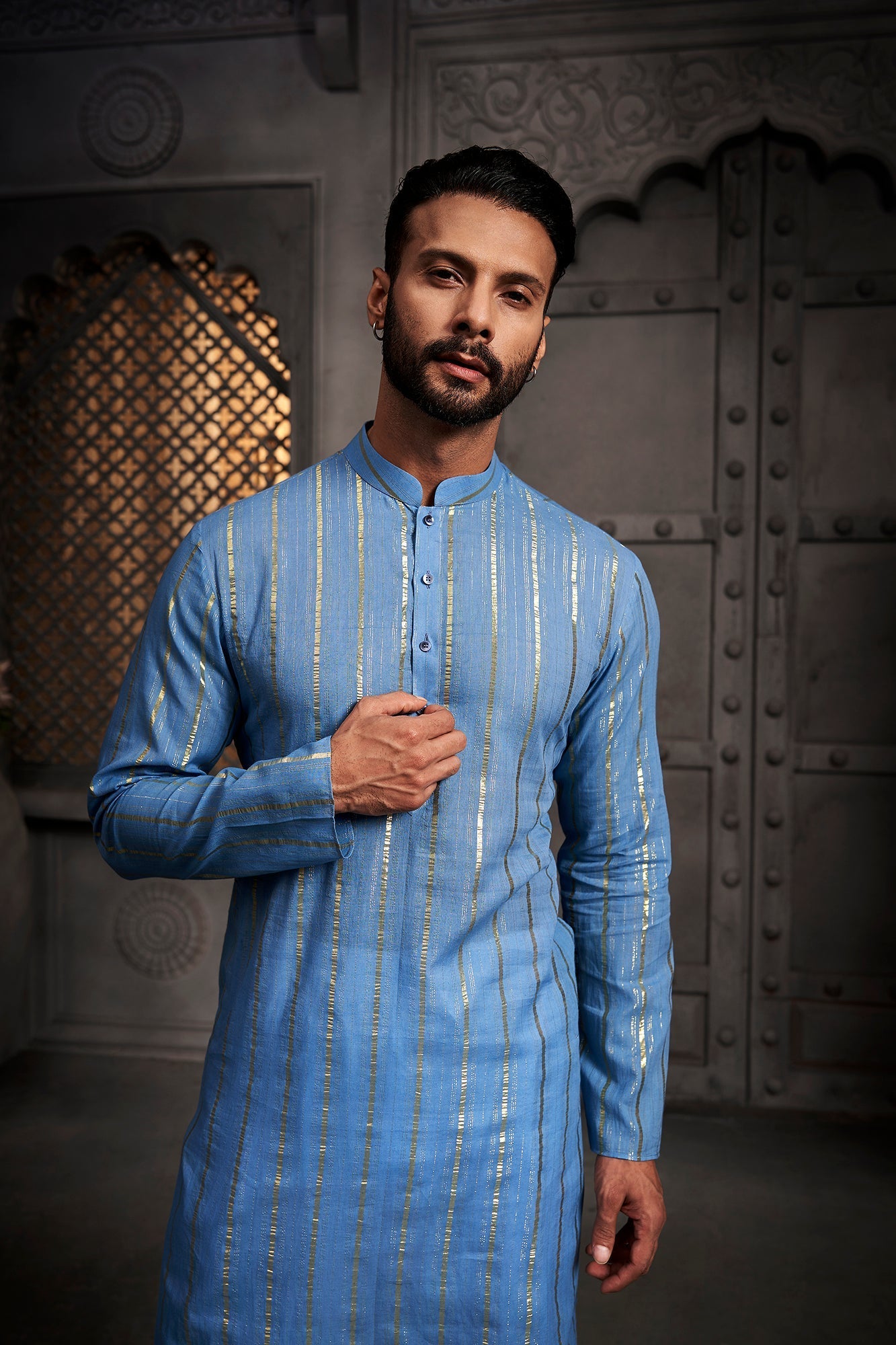 Light Blue Stripes Cotton Weave Kurta