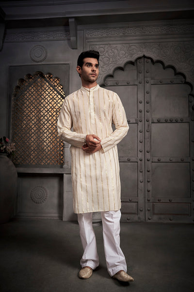 White Stripes Cotton Weave Kurta