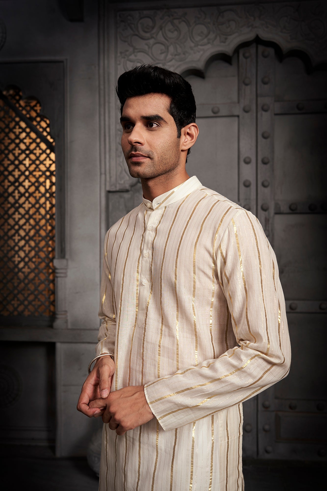 White Stripes Cotton Weave Kurta